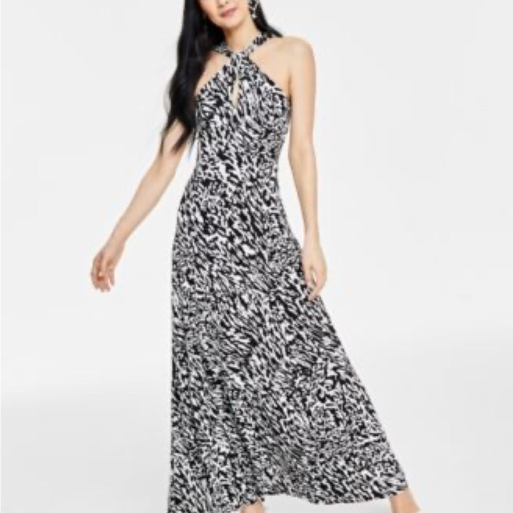 INC International Concepts Black and White Halter Maxi Dress